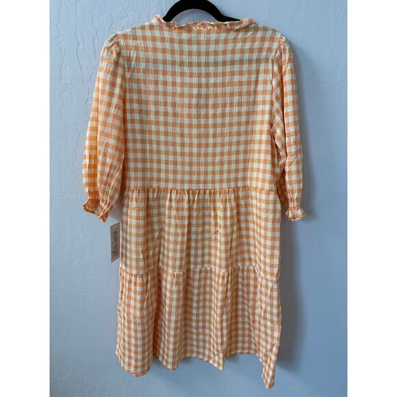 Nanette Lepore Sz 10 Gingham Dress Orange Yellow Check Ruffle Romantic Cottage‎ - Picture 10 of 10